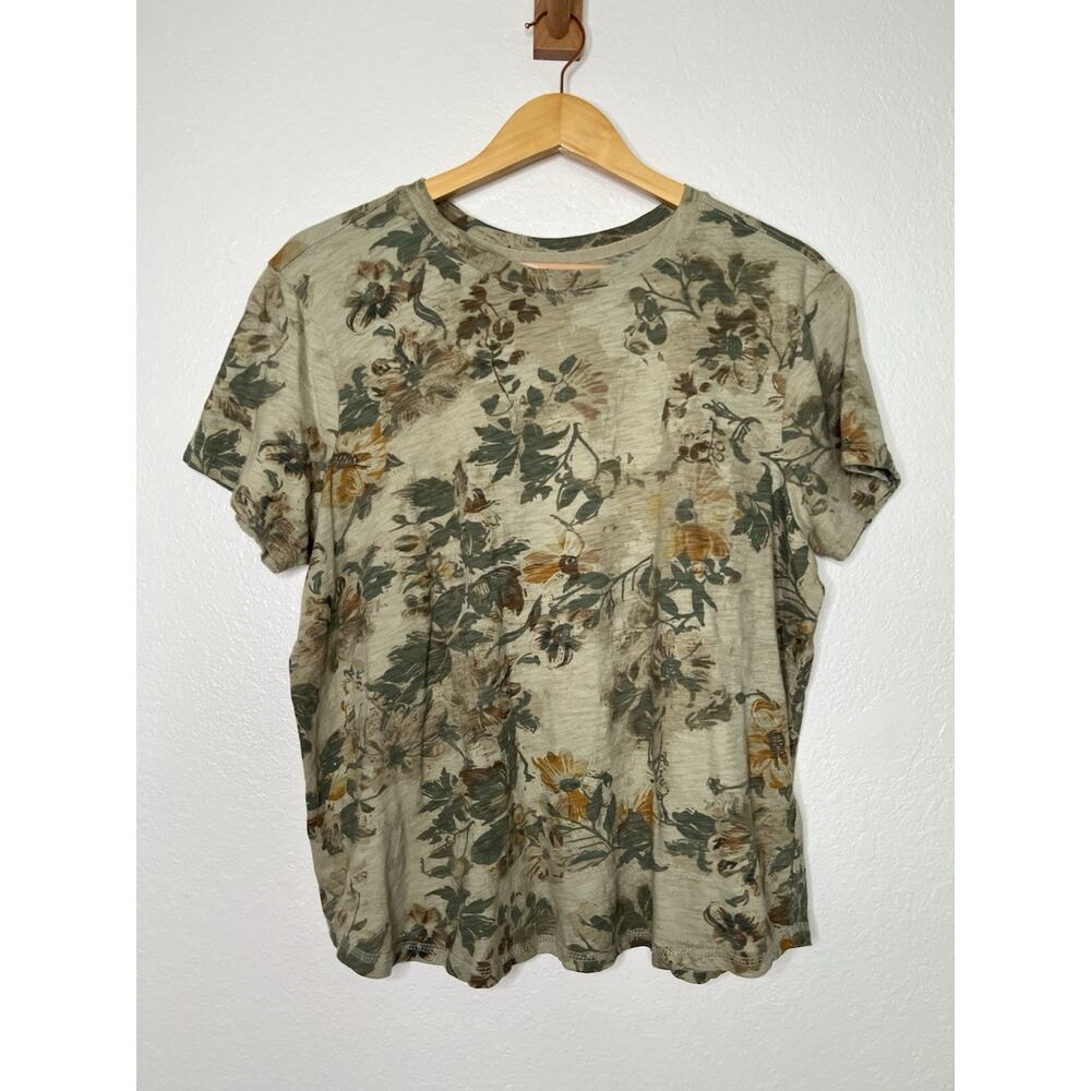 Anthropologie Pilcro Bennie Slim Crew Neck Cotton Slub Tee in Floral Green XL